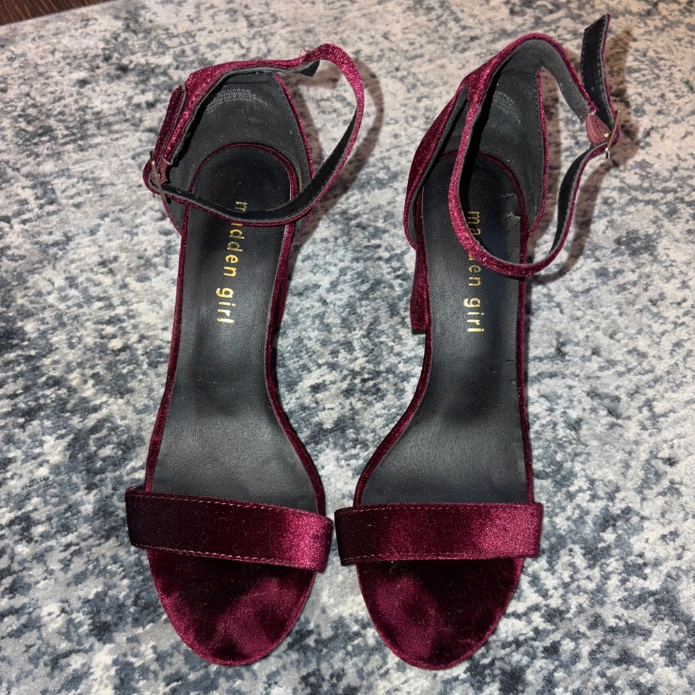 Madden Girl Beella Burgundy Velvet Heels (Size 8)